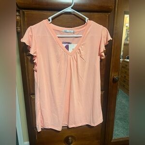 Abella Peach Ruffle Sleeve Blouse
